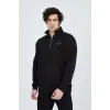Erkek Yarım Fermuarlı Baskılı 3  iplik pamuklu sweatshirt - Siyah