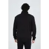 Erkek Yarım Fermuarlı Baskılı 3  iplik pamuklu sweatshirt - Siyah