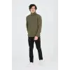 Erkek Yarım Fermuarlı Baskılı 3 iplik pamuklu sweatshirt - Yeşil