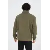 Erkek Yarım Fermuarlı Baskılı 3 iplik pamuklu sweatshirt - Yeşil