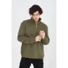 Erkek Yarım Fermuarlı Baskılı 3 iplik pamuklu sweatshirt - Yeşil