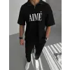 ERKEK Tişört Yakalı Yarım Fermuarlı  Kısa Kol Baskılı T-Shirt - Siyah
