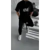 ERKEK Tişört Yakalı Yarım Fermuarlı  Kısa Kol Baskılı T-Shirt - Siyah