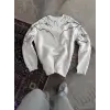 Erkek Yıldırım Baskılı Bisiklet Yaka 3 iplik pamuklu SweatShirt - Beyaz