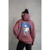 Erkek 3 İplik Pamuklu Kapüşonlu Baskılı Cepli Sweatshirt Hoodie - Gül Kurusu