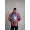 Erkek 3 İplik Pamuklu Kapüşonlu Baskılı Cepli Sweatshirt Hoodie - Gül Kurusu