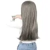 Fiber Sen Uzun Düz Peruk / Koyu Gri