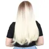 Fiber Sen Uzun Düz Peruk / Kumral / Platin Ombreli