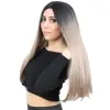 Fiber Sen Uzun Düz Peruk / Siyah / Küllü Bebek Sarı Ombreli