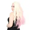 Fiber Sen Uzun Su Daası Peruk / Platin / Pembe Ombreli