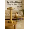 Gold Mantar Masa Lambası 3 Renk Modlu Kablosuz Şarjlı Dekoratif Metal LED Abajur