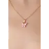 Gold Pembe Renk Kelebek Figür Kadın Kolye