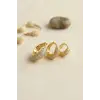 Gold Renk 3 lü Zirkon Taşlı Halka Küpe Set