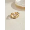 Gold Renk Dalgalı ve Zirkon Taşlı Model Kadın Yüzük