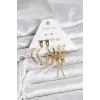 Gold Renk Pirinç 6lı Kadın Küpe Seti