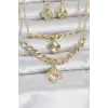 Gold Renk Pirinç Kolye Bileklik ve Küpe Seti