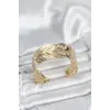 Gold Renk Pirinç Levha Yaprak Model Kadın Bileklik