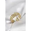 Gold Renk Zirkon Taşlı Yonca Model Kadın Yüzük
