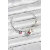 Gül Charmlı Gümüş Renk Pirinç Kadın Bileklik