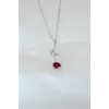 Gümüş Kaplama Kırmızı Gül Figürlü Kadın Kolye