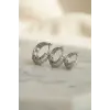Gümüş Renk 3 lü Zirkon Taşlı Halka Küpe Set