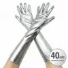 Gümüş Renk Dirsek Altı Lüks Saten Eldiven 40 Cm Bx40