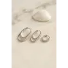 Gümüş Renk Oval Halka Model Zirkon Taşlı 3 lü Küpe Set