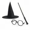 Harry Potter Tarzı Çuk Seti (Siyah Keçe Şapka, Asa, Gözlük)
