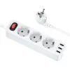 HOCO NS2 3lü Priz 3 USB 4000W 1.8 Metre Şarj Uzatma Kablosu Akım Korumalı-(5775)