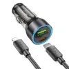 HOCO NZ12A Action PD43W USB + Type-C Araç Çakmaklık Hızlı Şarj Aleti + Type-C to iPhone Lightning Ka-(5775)
