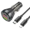 HOCO NZ12B Unimpeded PD48W USB + Type-C Araç Çakmaklı Hızlı Şarj Aleti + Type-C to iPhone Kablo-(5775)