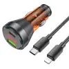 HOCO NZ12B Unimpeded PD48W USB + Type-C Araç Çakmaklı Hızlı Şarj Aleti + Type-C to iPhone Kablo-(5775)