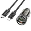 HOCO Z53A Vision PD30W Type-C + USB QC3.0 Girişli Araç Çakmaklık Hızlı Şarj Aleti + Type-C to iPhone-(5775)
