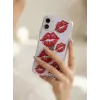 iPhone 11 Kırmızı Dudak / Öpücük Desenli Şeffaf Telefon Kılıfı