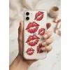 iPhone 11 Kırmızı Dudak / Öpücük Desenli Şeffaf Telefon Kılıfı
