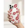 iPhone 13 Pro Max Kırmızı Dudak / Öpücük Desenli Şeffaf Telefon Kılıfı