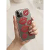 iPhone 13 Pro Max Kırmızı Dudak / Öpücük Desenli Şeffaf Telefon Kılıfı