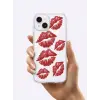 İphone 14 Kırmızı Dudak / Öpücük Desenli Şeffaf Telefon Kılıfı