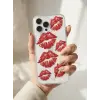 iPhone 14 Pro Max Kırmızı Dudak / Öpücük Desenli Şeffaf Telefon Kılıfı