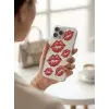 iPhone 15 Pro Max Kırmızı Dudak / Öpücük Desenli Şeffaf Telefon Kılıfı