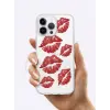 İphone 16 Pro Max Kırmızı Dudak / Öpücük Desenli Şeffaf Telefon Kılıfı