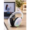 Kablosuz Bluetooth Mikrofonlu Beyaz Kulaklık  RGB Işıklı