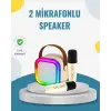 Kablosuz Karaoke Hoparlör – Çift Mikrofon ve LED Işıklı