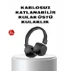 Kablosuz Kulak Üstü Bluetooth Kulaklık Güçlü Bas ve Katlanabilir Tasarım
