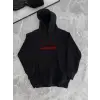 Kadın Oversize Kapüşonlu Cepli Baskılı 3 İplik Pamuklu Hoodie Sweatshirt - Siyah