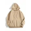 Kadın Kapüşonlu Kanguru Cepli 3 İplik Pamuklu Düz Hoodie Sweatshirt - Bej