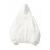 Kadın Kapüşonlu Kanguru Cepli 3 İplik Pamuklu Düz Hoodie Sweatshirt - Beyaz