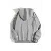 Kadın Kapüşonlu Kanguru Cepli 3 İplik Pamuklu Düz Hoodie Sweatshirt - Gri