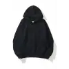 Kadın Kapüşonlu Kanguru Cepli 3 İplik Pamuklu Düz Hoodie Sweatshirt - Siyah