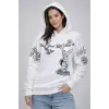 Kadın 3 İplik Pamuklu Kapüşonlu Baskılı SweatShirt hoodie - Beyaz